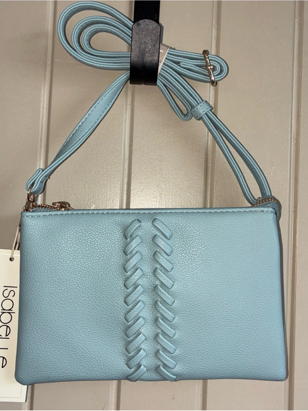Isabelle light Blue Woven-Detail Crossbody Bag